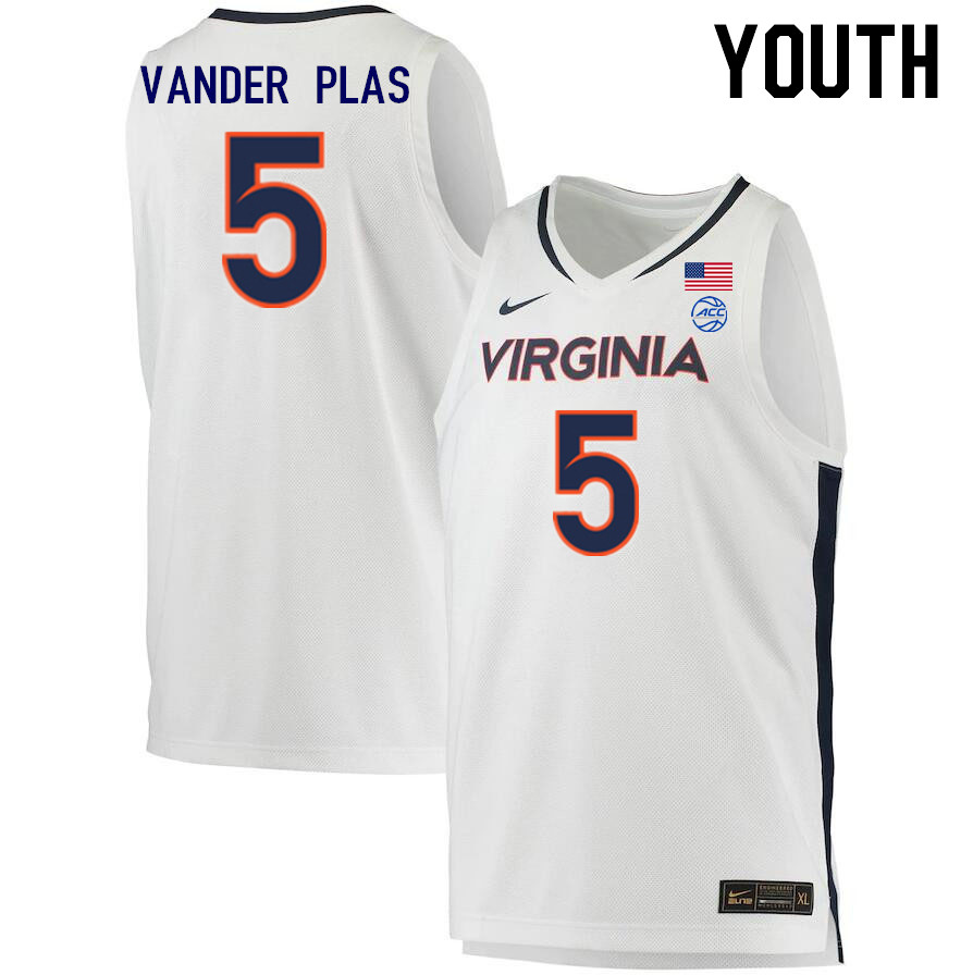 Youth #5 Ben Vander Plas Virginia Cavaliers College 2022-23 Stitched Basketball Jerseys Sale-White - Click Image to Close